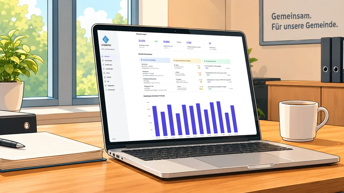 Übersicht aller Einrichtungen einer Kommune am Laptop